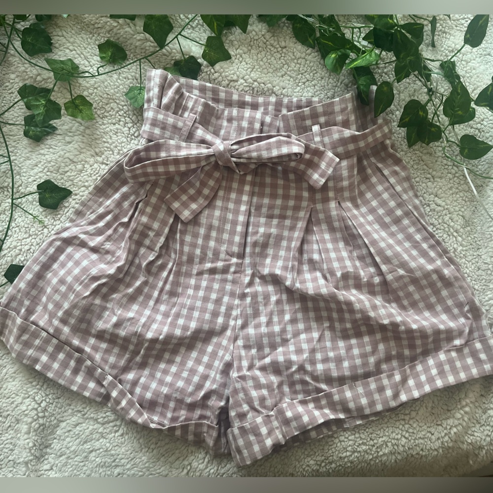 Pink Lily Checkered Paperbag Shorts